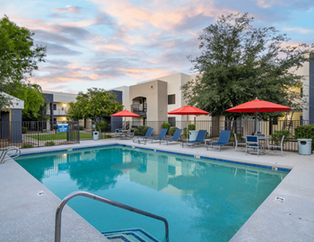 Two sparkling pools and relaxing heated spa